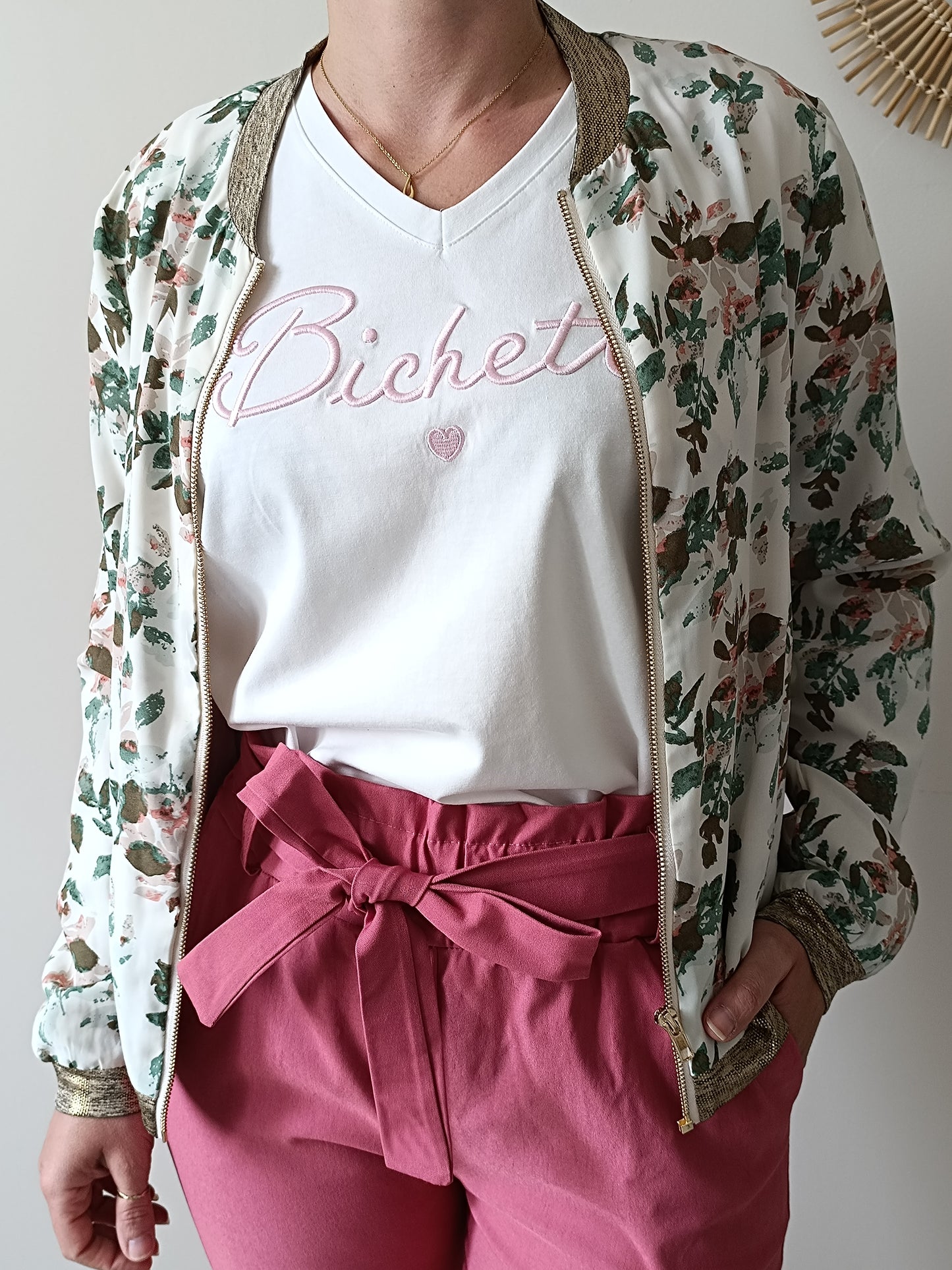 Tee-shirt "Bichette" blanc & rose