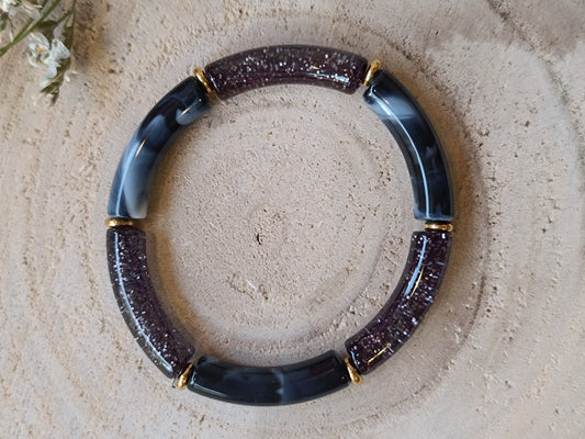 Bracelet élastique résine noir pailleté