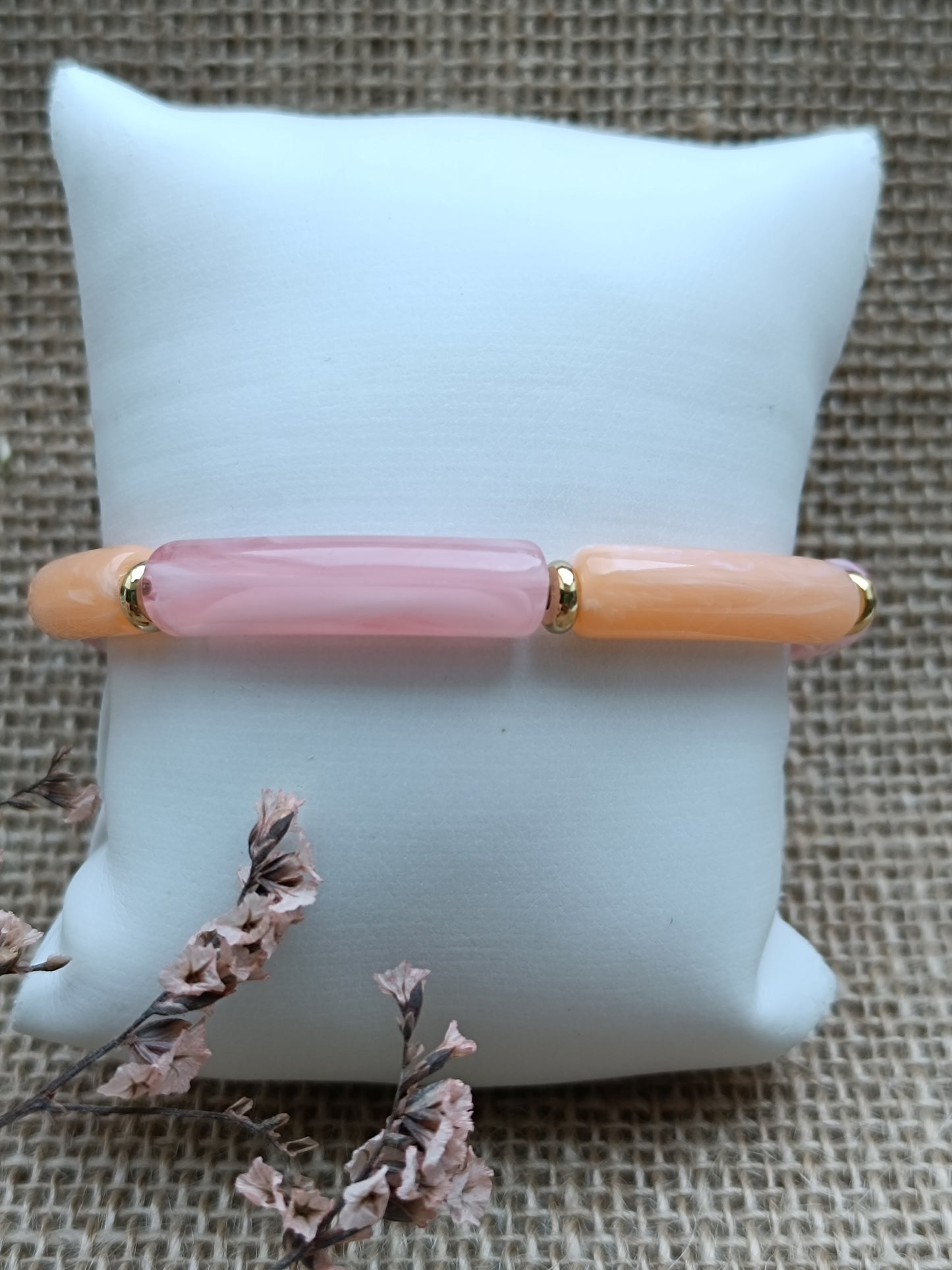 Bracelet élastique résine rose & saumon