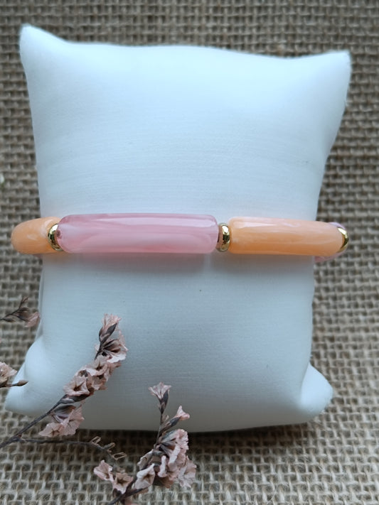 Bracelet élastique résine rose & saumon